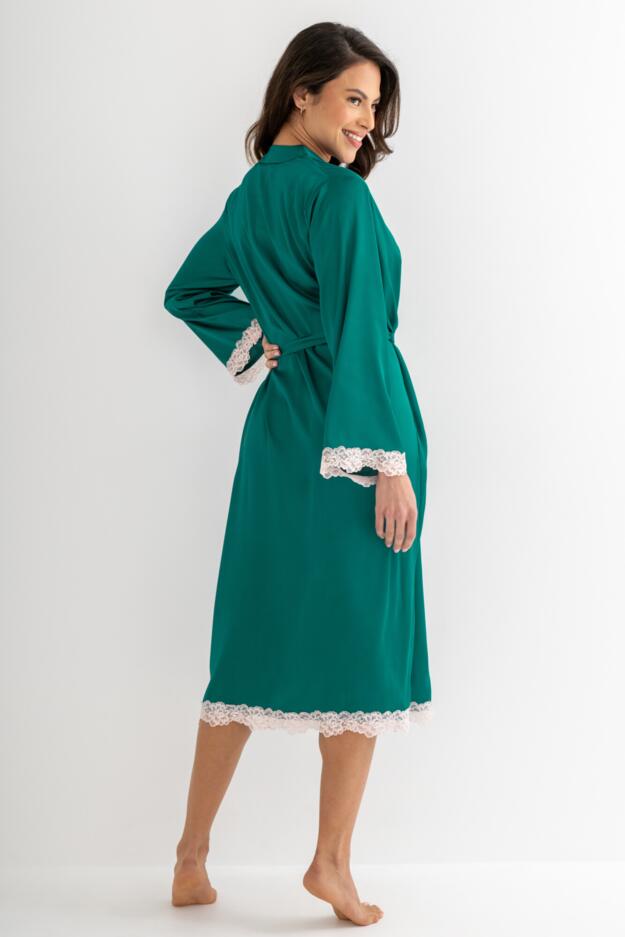 Dusk Satin and Lace Kimono Sleeve Dressing Gown