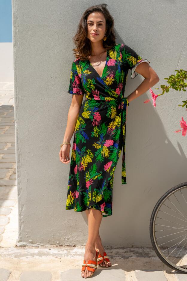 Megan Stretch Jersey Wrap Midi Dress