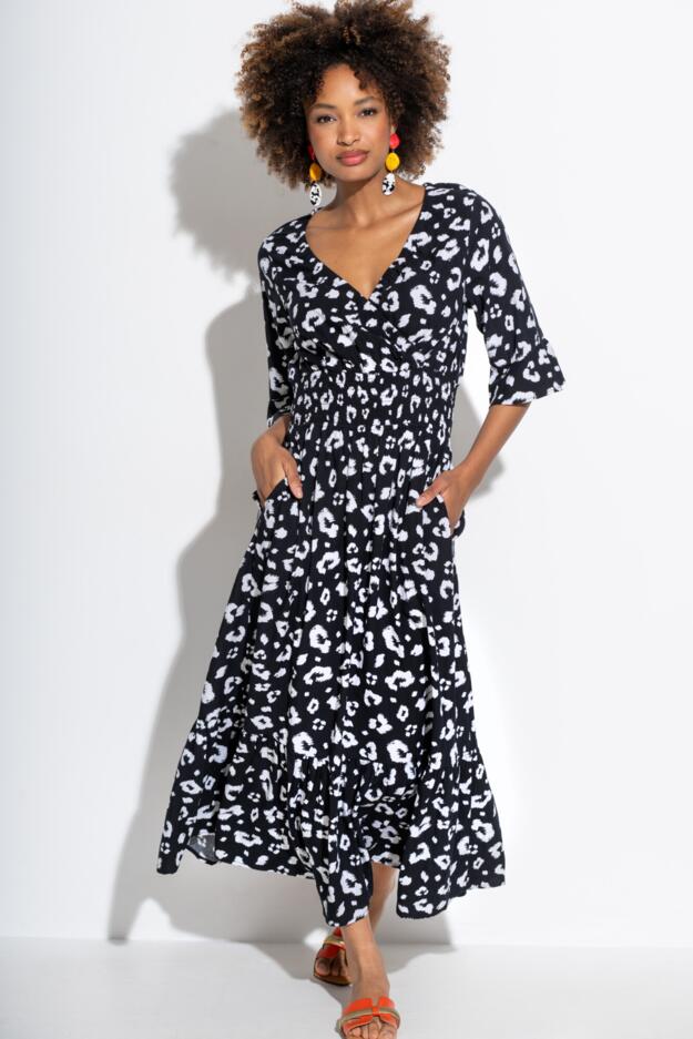 Carmen Fuller Bust Elasticated Neckline Woven Midaxi Dress
