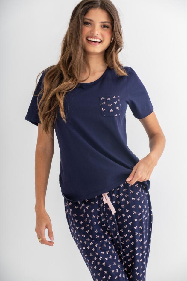 Cotton Jersey Bow Short Sleeve Pyjama Set