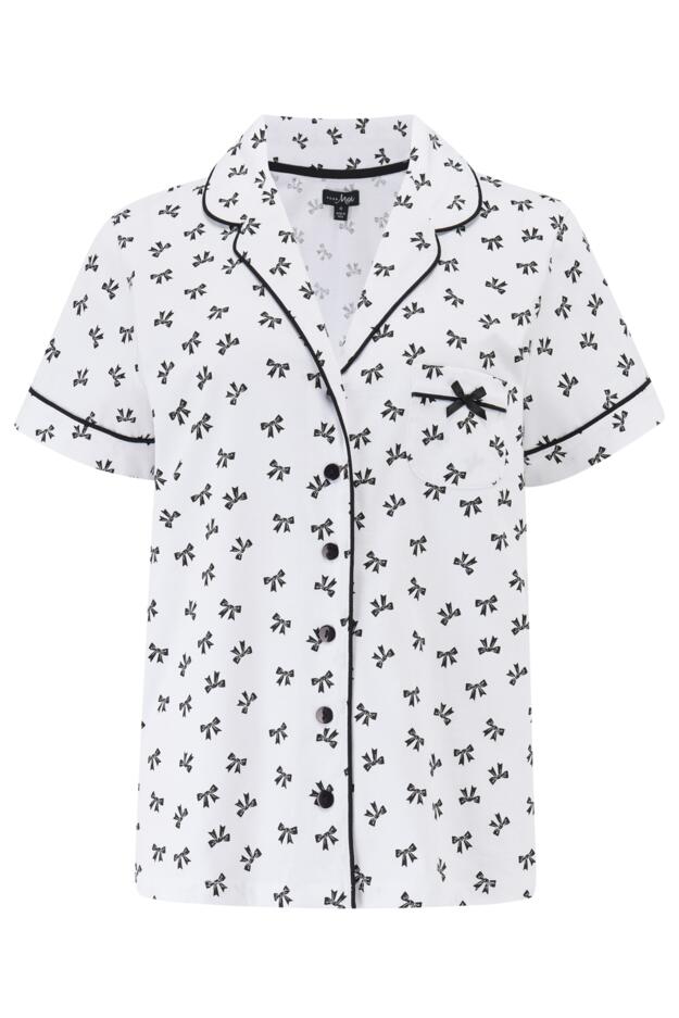 Cotton Jersey Bow Print Revere Collar Short Pyjama Set 