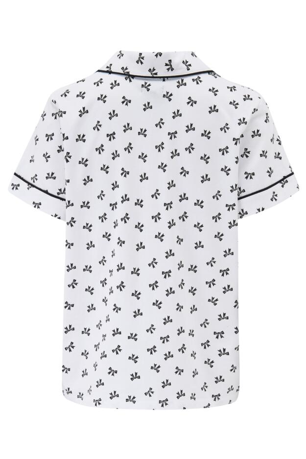 Cotton Jersey Bow Print Revere Collar Short Pyjama Set 