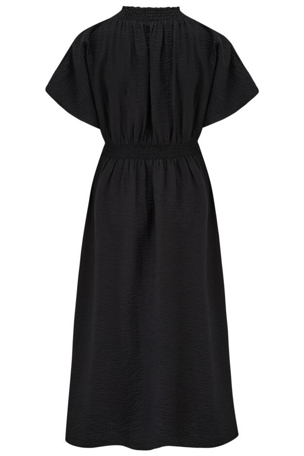 Shirred Neckline Textured Woven Midi Dress