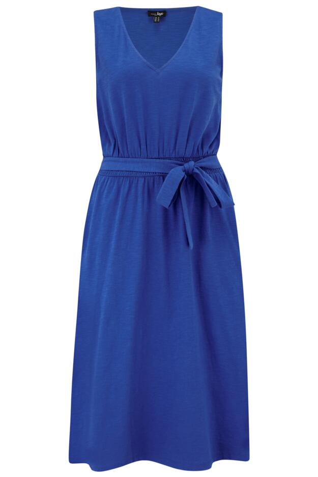 Built Up Shoulder Cotton Slub Jersey Midi Dress