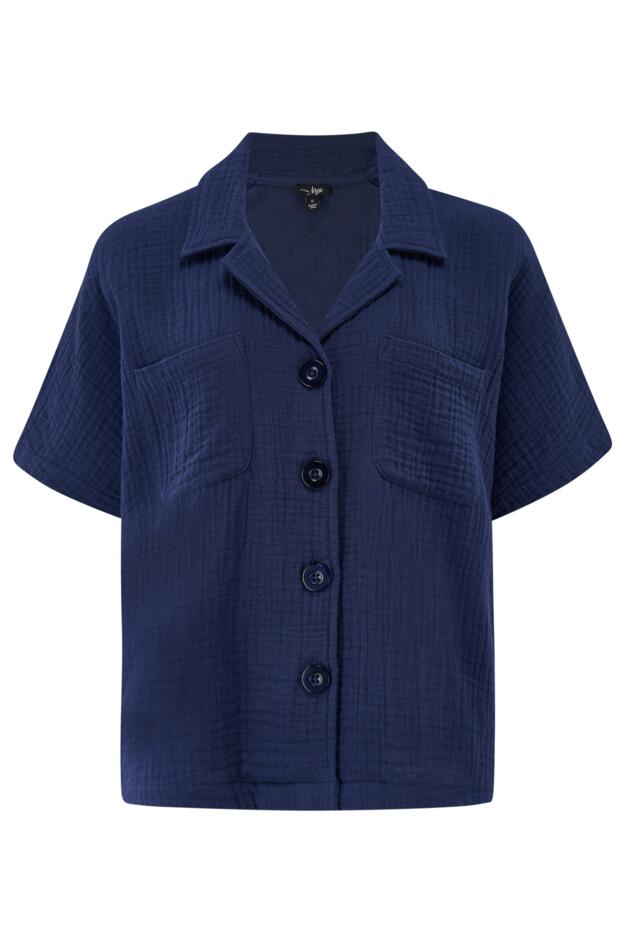 Woven Double Cloth Revere Collar Shirt & Cropped Trouser Pyjama Set