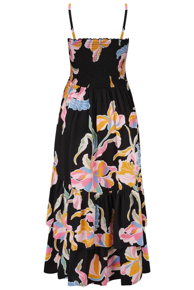  Strapless Asymmetric Tiered Woven Maxi Dress
