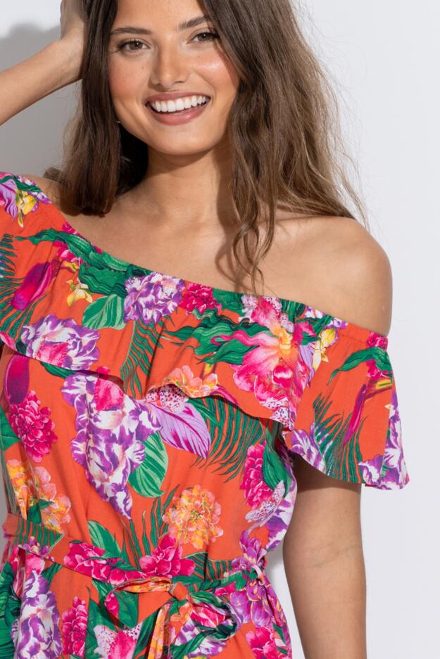 Frill Belted Bardot Dress