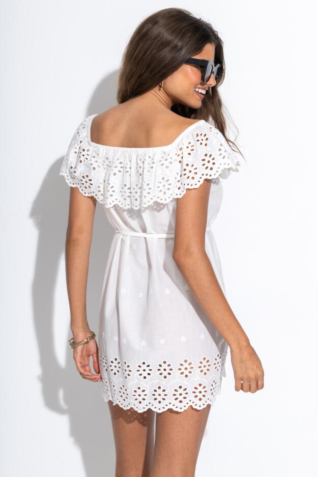Cotton Broderie Bardot Mini Beach Dress