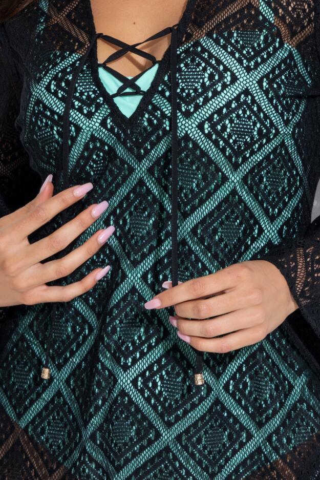 Free Spirit Crochet Lace Long Sleeve Beach Cover Up