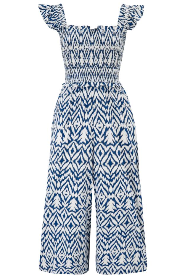 Frill Detail Cotton Slub Crop Leg Jumpsuit