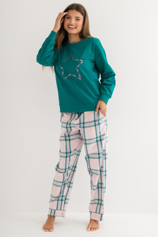 Pour Moi Logo Sweatshirt  Cosy Check Pyjama Set 