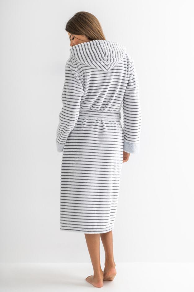 Cosy Ribbed Fleece Midi Hooded Dressing Gown  