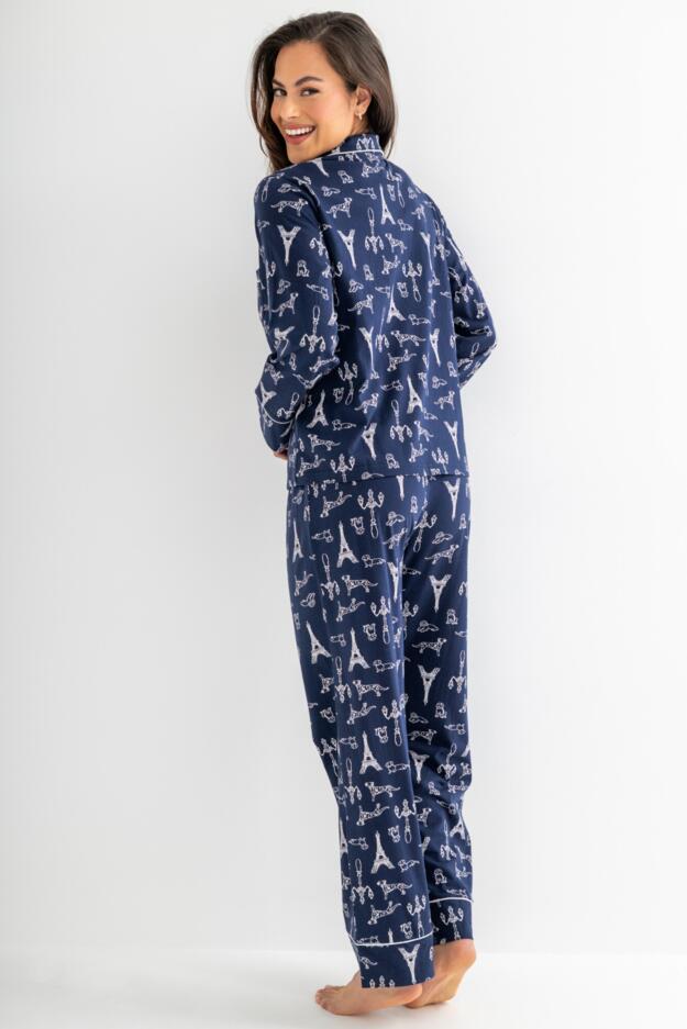 Cotton Jersey Dog Print Revere Collar Pyjama Set