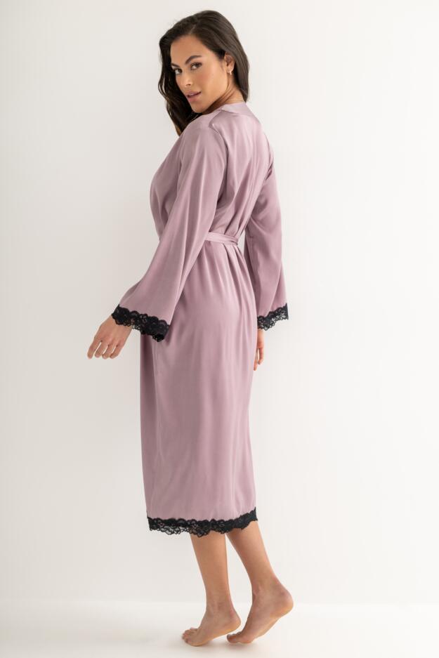 Dusk Satin and Lace Kimono Sleeve Dressing Gown