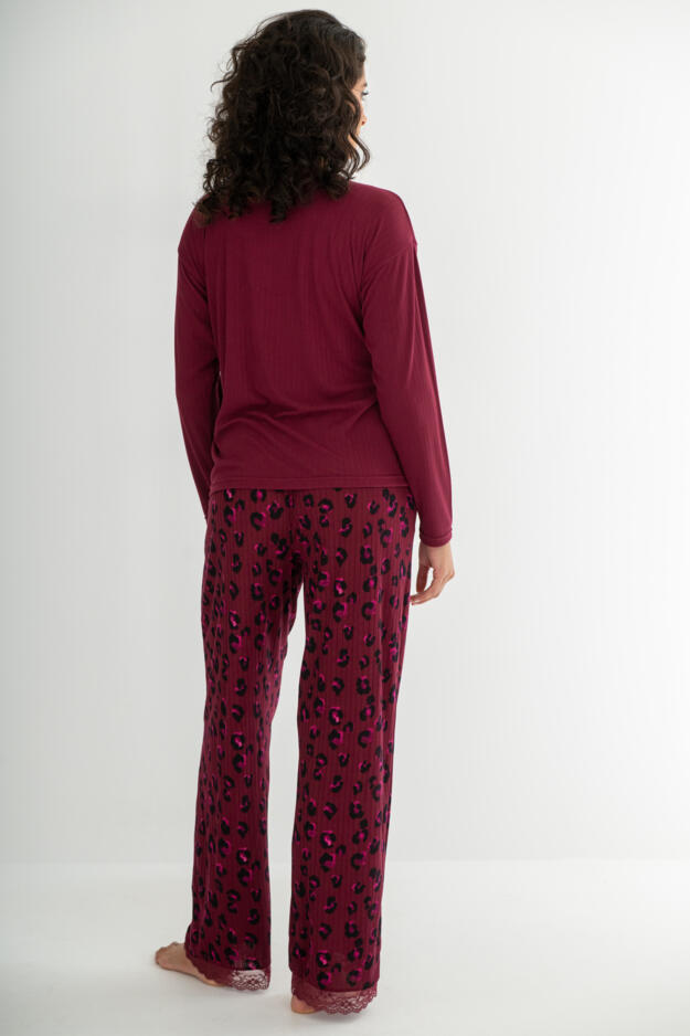 Brushed Rib Lace Trim V-Neck Lounge Pyjama Set