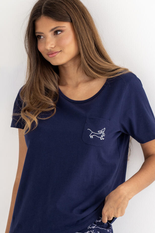 Jersey Cotton Daschund Short Sleeve Pyjama Set