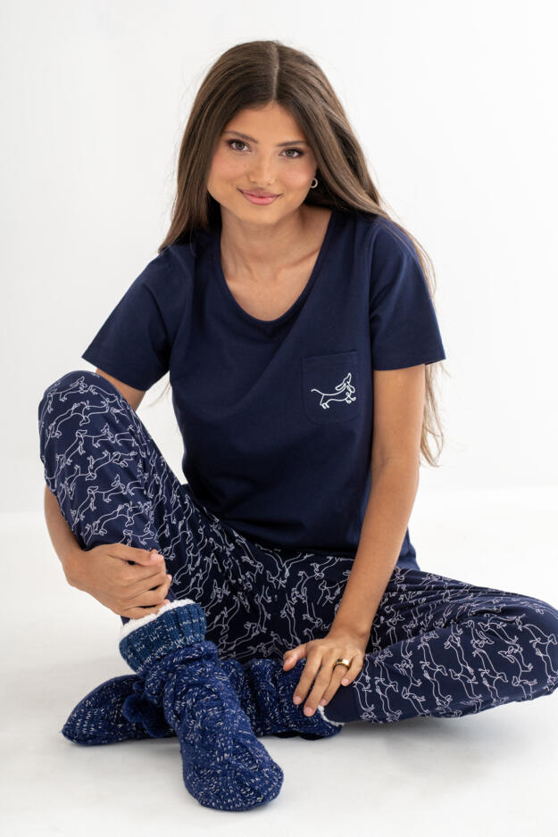 Jersey Cotton Daschund Short Sleeve Pyjama Set