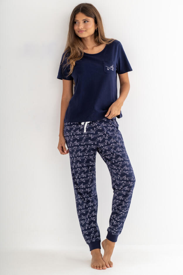 Jersey Cotton Daschund Short Sleeve Pyjama Set