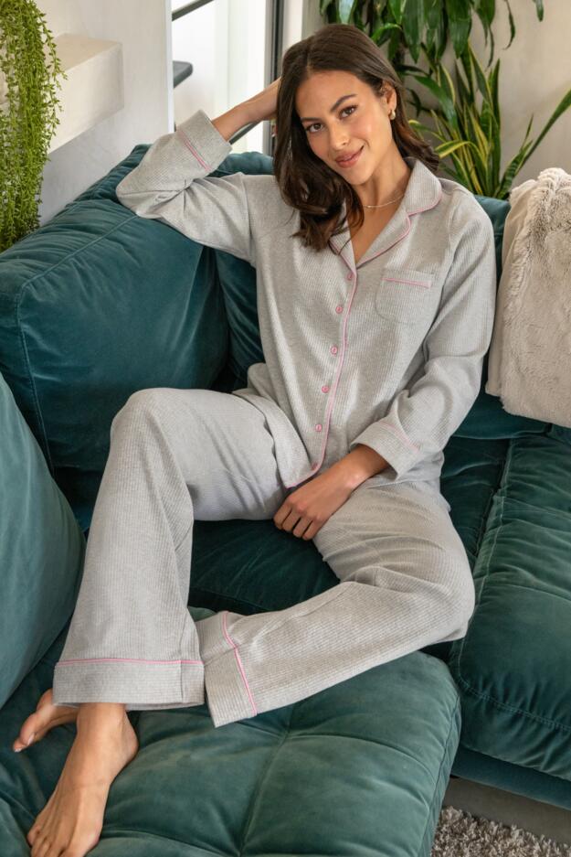 Ribbed Jersey Revere Collar Pyjama Set