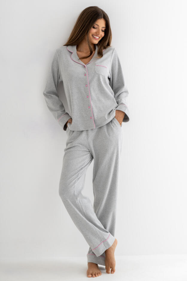 Ribbed Jersey Revere Collar Pyjama Set