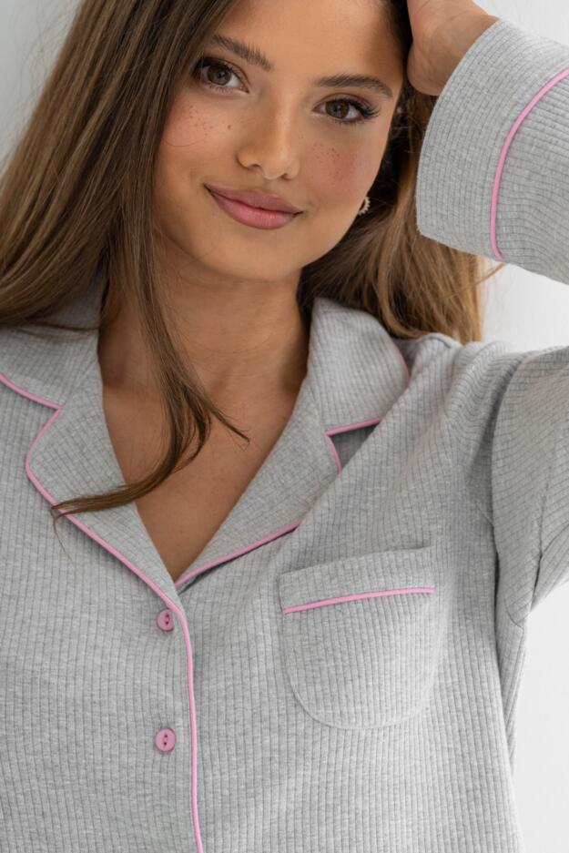 Ribbed Jersey Revere Collar Pyjama Set