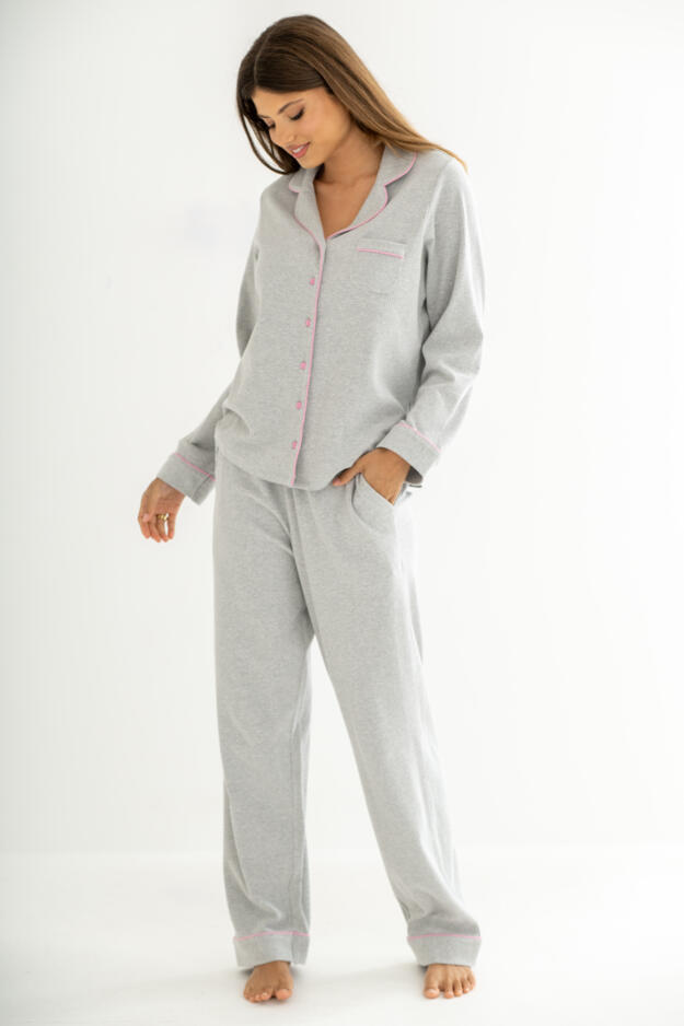 Ribbed Jersey Revere Collar Pyjama Set