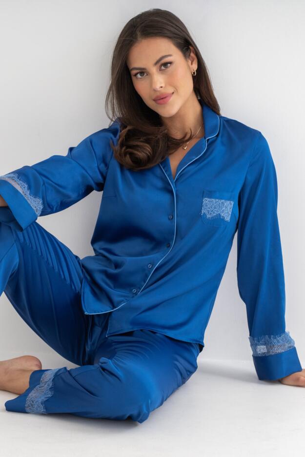 Dusk Satin and Lace Revere Collar Pyjama Set