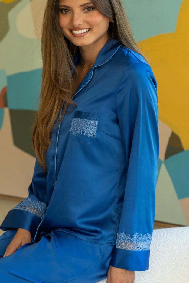 Dusk Satin and Lace Revere Collar Pyjama Set