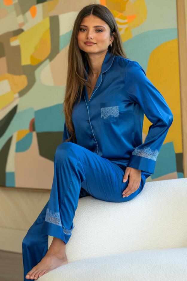 Dusk Satin and Lace Revere Collar Pyjama Set