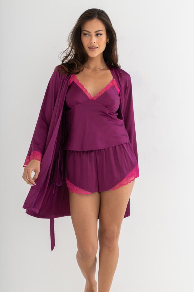 Dusk Satin Lace Trim Cami and Short
