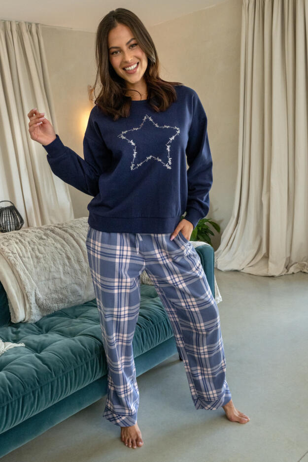 Pour Moi Logo Sweatshirt  Cosy Check Pyjama Set 