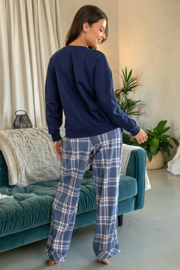 Pour Moi Logo Sweatshirt  Cosy Check Pyjama Set 