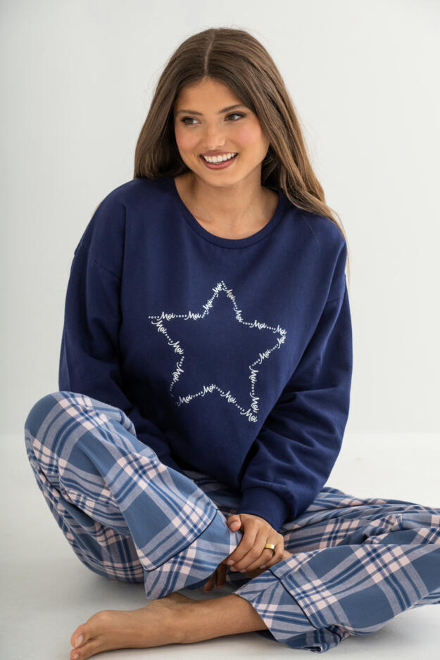 Pour Moi Logo Sweatshirt  Cosy Check Pyjama Set 