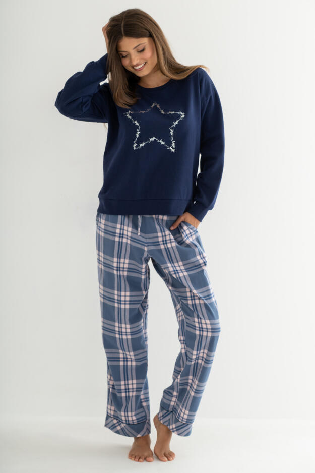 Pour Moi Logo Sweatshirt  Cosy Check Pyjama Set 
