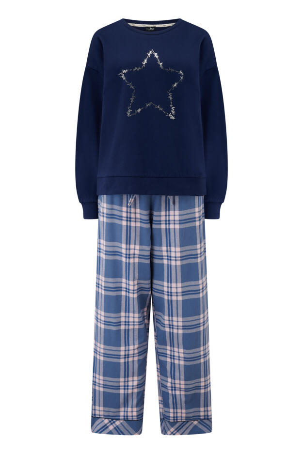 Pour Moi Logo Sweatshirt  Cosy Check Pyjama Set 