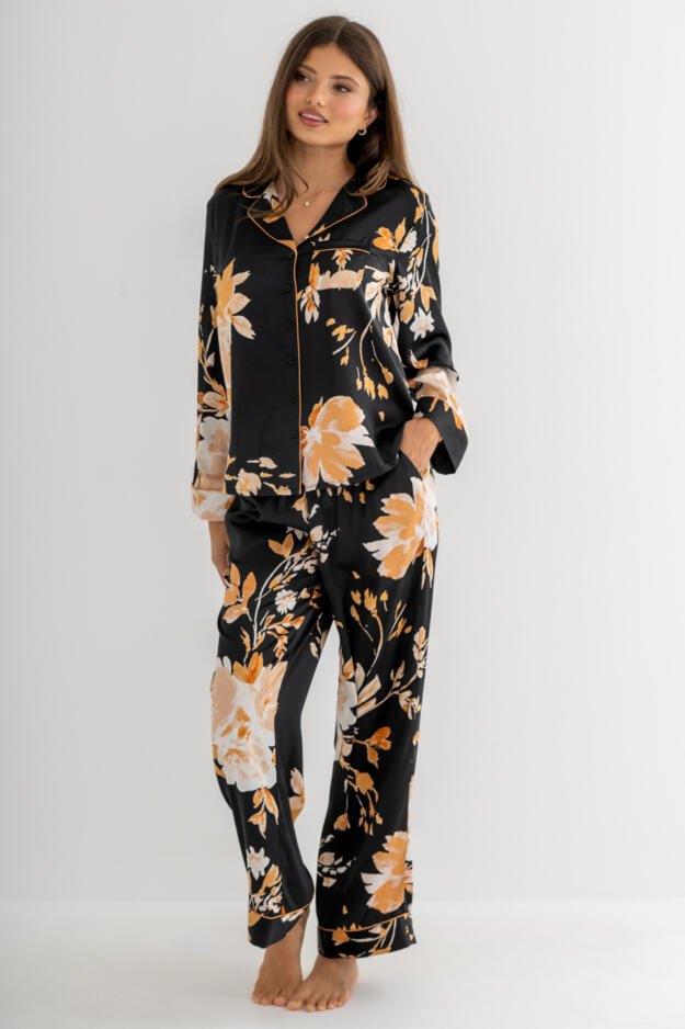 Dusk Printed Satin Revere Collar Pyjama Set