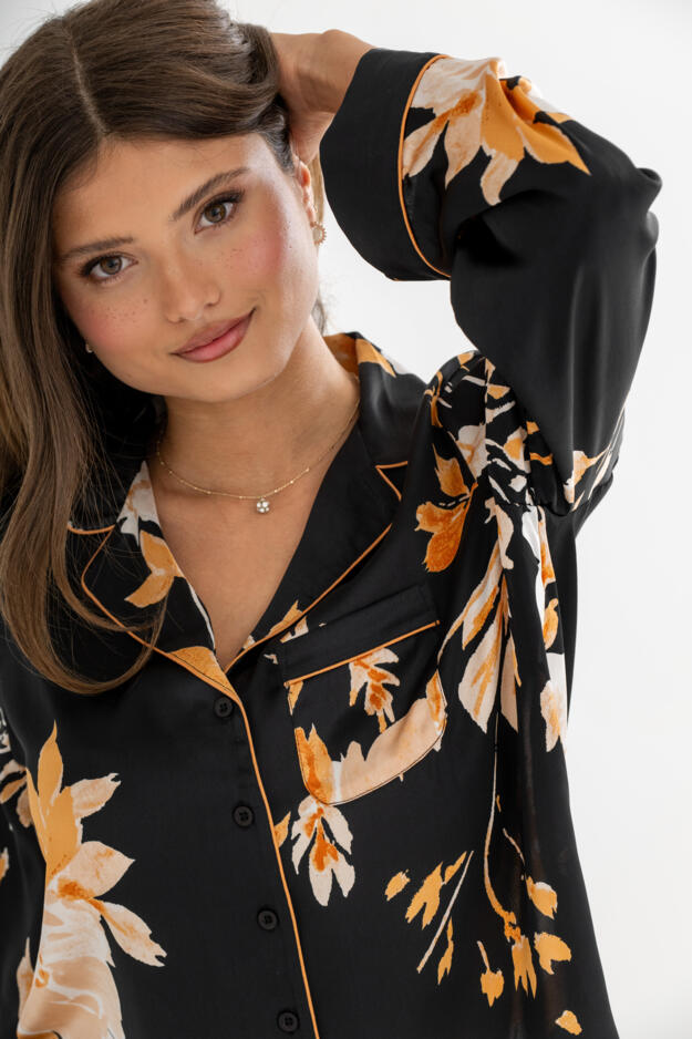 Dusk Printed Satin Revere Collar Pyjama Set