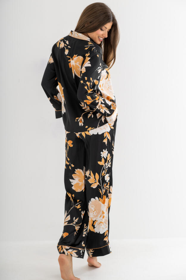 Dusk Printed Satin Revere Collar Pyjama Set