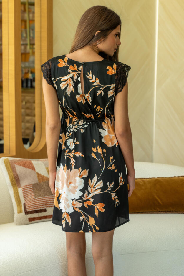 Dusk Printed Satin Lace Capped Sleeve Chemise