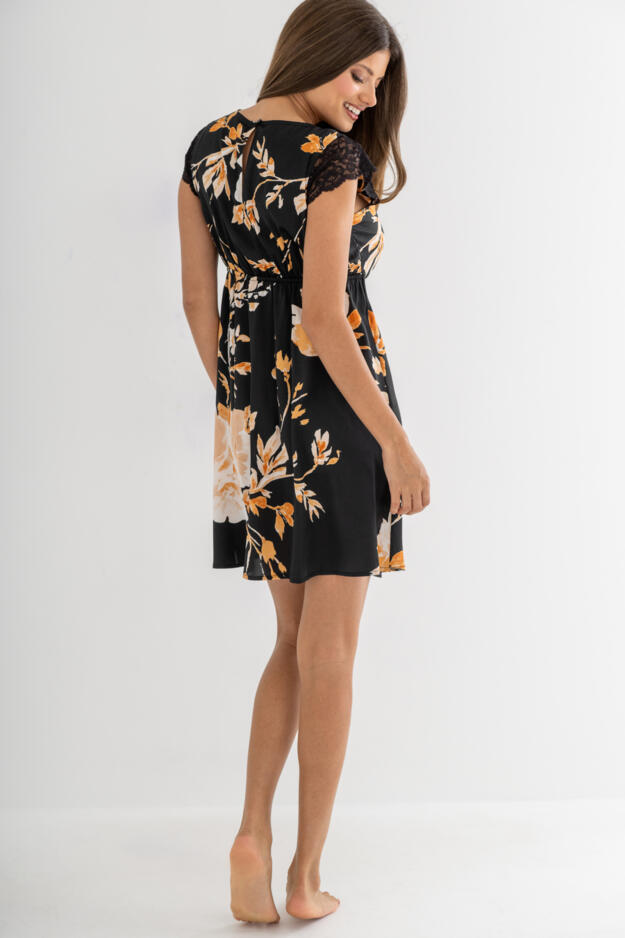 Dusk Printed Satin Lace Capped Sleeve Chemise