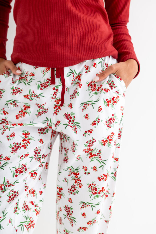 Rib Jersey Lace Trim Henley Top and Brushed Cotton Pyjama Set