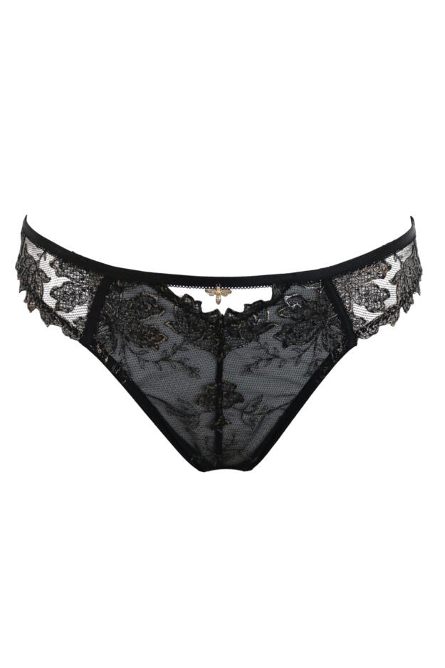 Queen Bee Gold Embroidery Cut Out Bikini Brief 