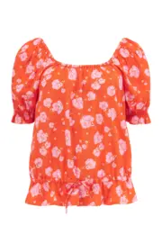 Emma Woven Puff Sleeve Multiway Blouse | Orange/Pink Floral | Pour Moi