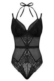 Pour Moi BLACK Satin Luxe and Lace Underwired Bodysuit, US 38H, UK