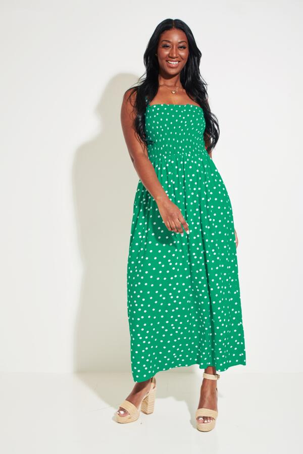 Removable Straps Shirred Bodice Maxi Dress