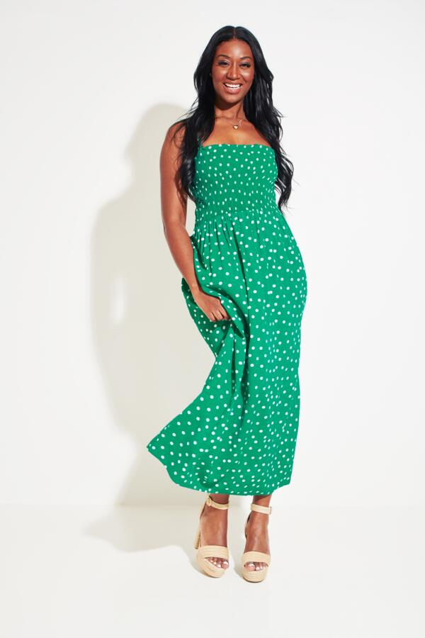 Removable Straps Shirred Bodice Maxi Dress