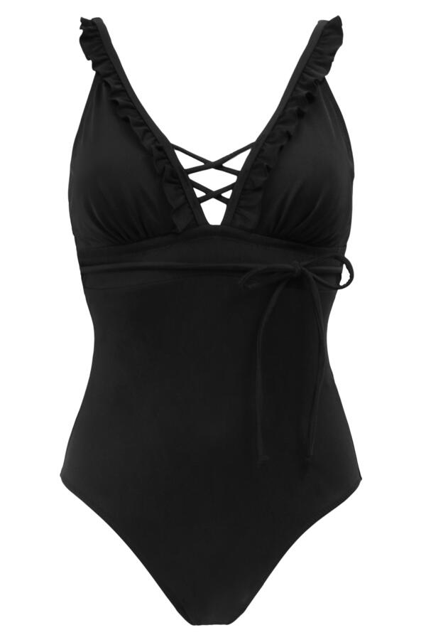 Frill Lace Up Control Swimsuit