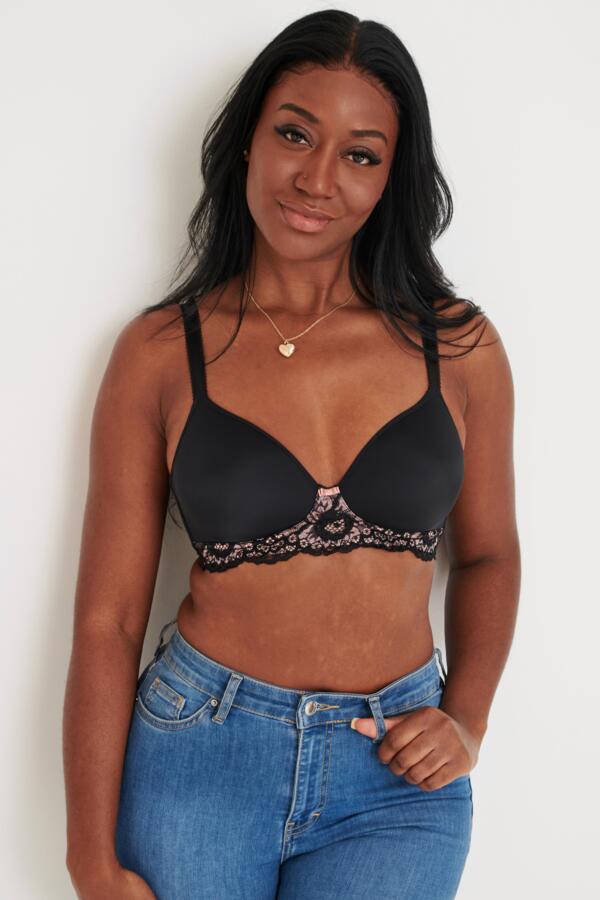 Opulence T Shirt Non Wired Bra - Black/Pink