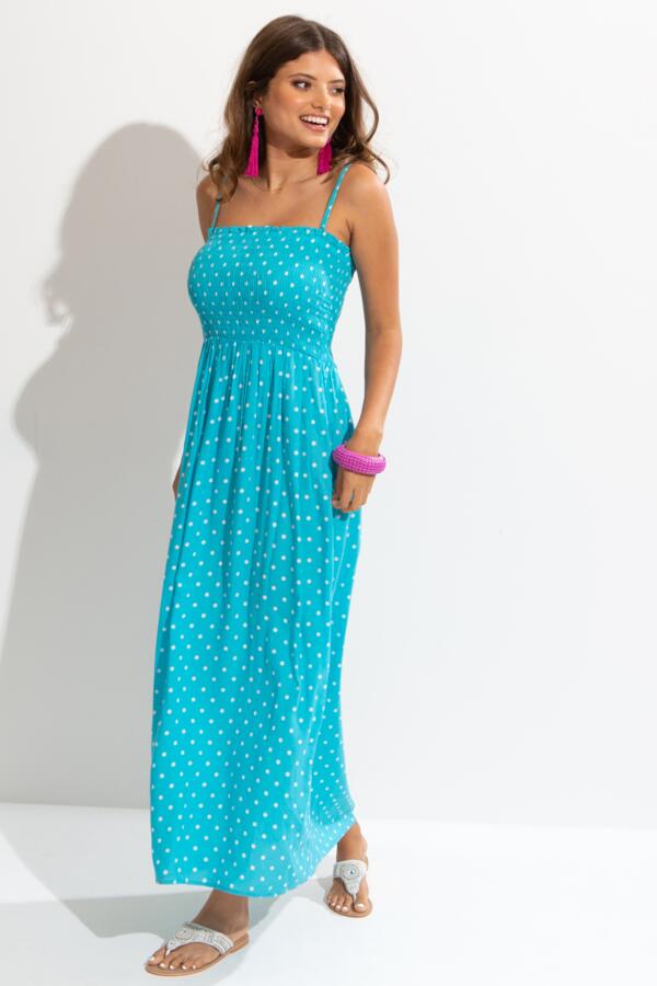 Removable Straps Shirred Bodice Maxi Dress