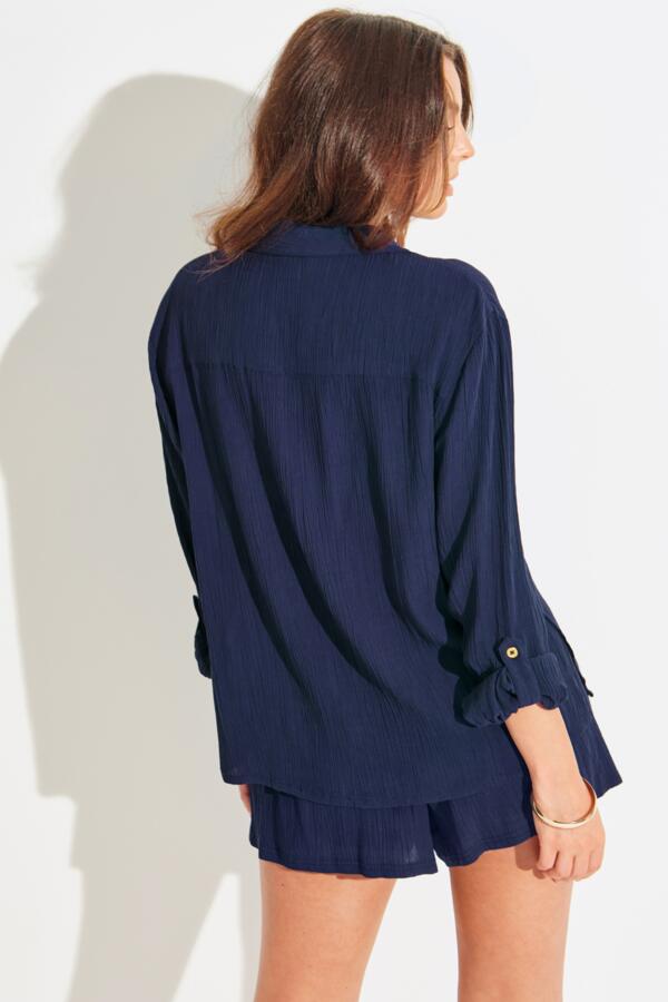 Crinkle Viscose Gold Trim Beach Shirt